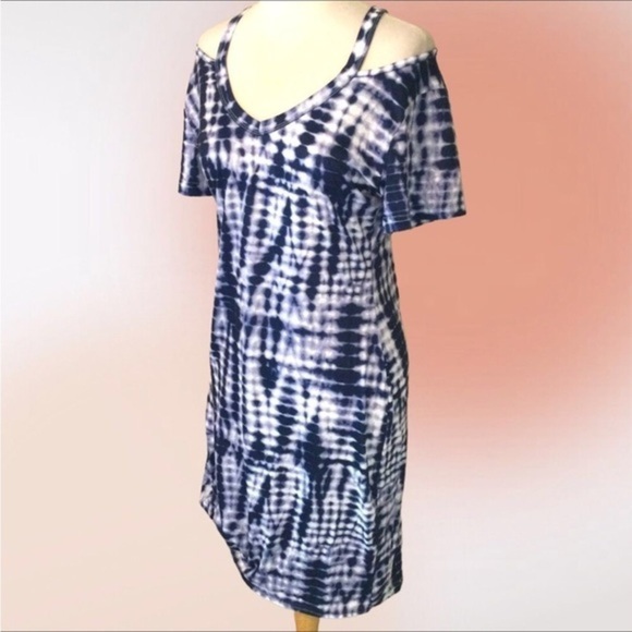 BERRYOU Blue Tie Dye Front Knot Dress‎ Med NWT - Picture 6 of 15